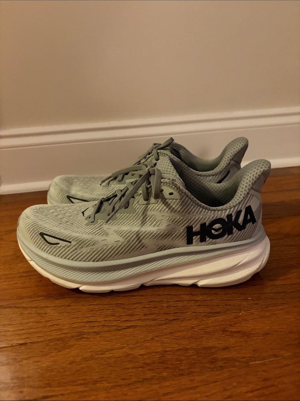 Hoka Men's Gray Cushioned Running Sneakers- Clifton 9